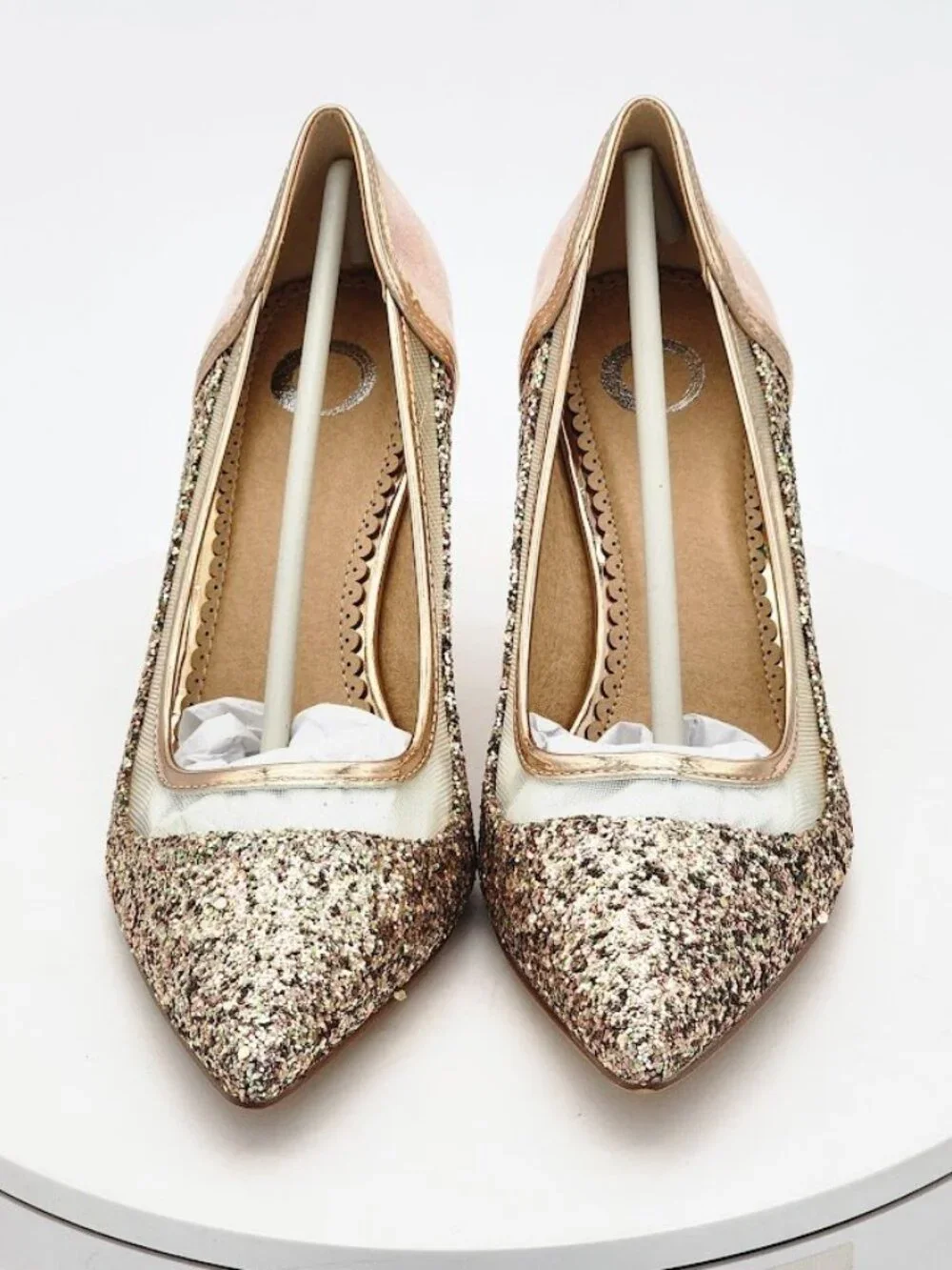Journee Collection Kalani Rose Gold Glitter Pointed Toe Pumps Women's Size 7